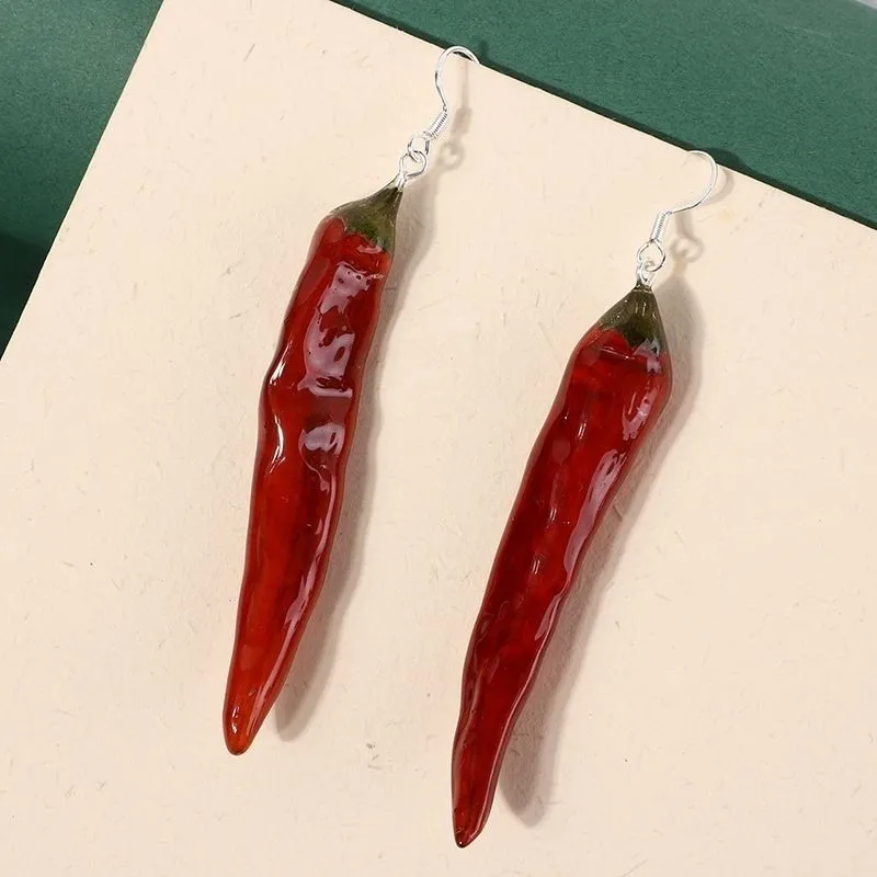 

Resin Chili Earrings - Handmade Epoxy Natural Chili Creative Plant Earrings Wholesale