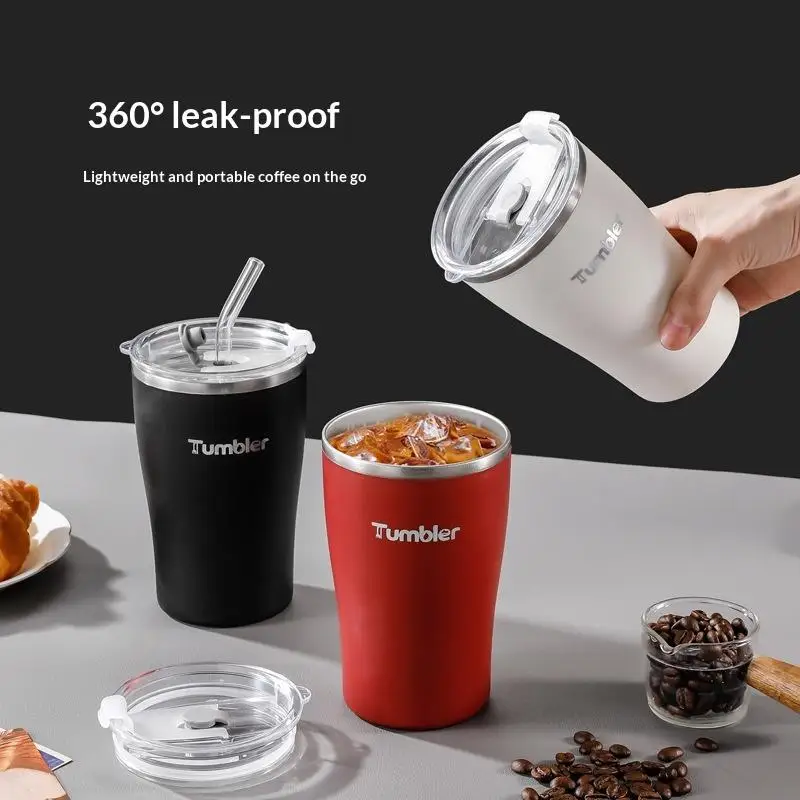 Stainless Steel Insulated Tumbler with BPA Free Flip Straw Lid Double Wall Reusable Coffee Mug for Coffee Lovers Daily Use