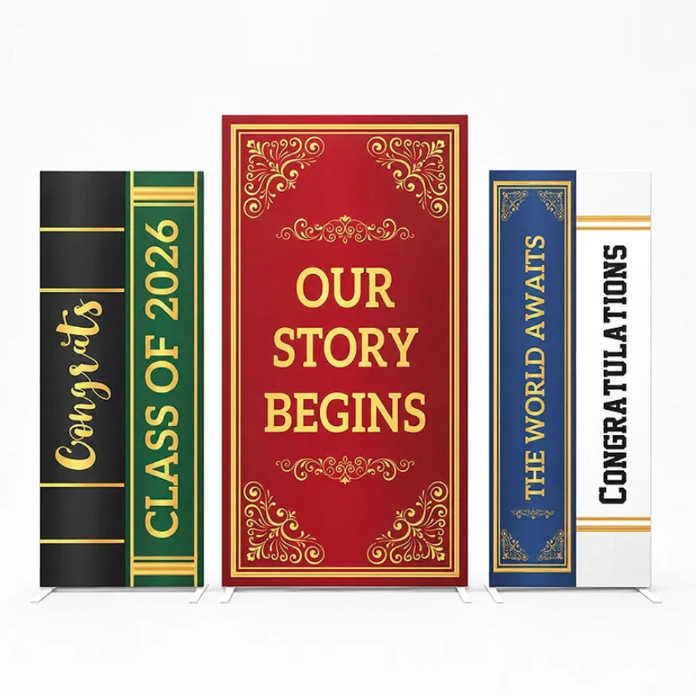 Congratulation Graduation Party Rectangular Backdrop Cover Class Of 2026 Vintage Book Style Library Theme Background 2-sided