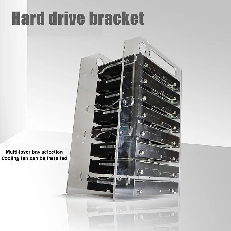 【C】3/4/6/8Layer Hard Drive Cage Hard Drive Bracket For 3.5in HDD SSD DIY Storage Acrylic Rack Shelf With Cooling Fan Space
