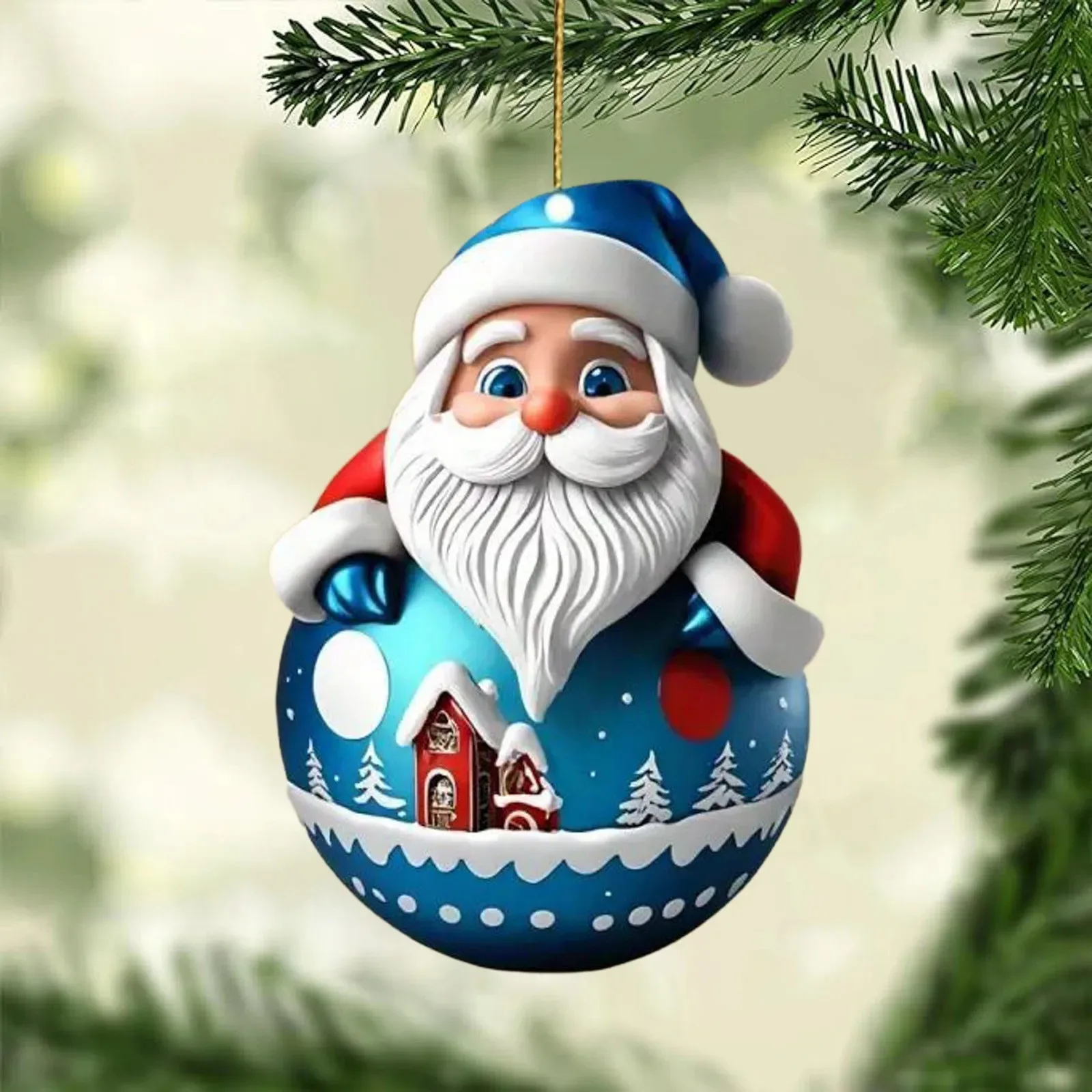 1Pc Santa Claus Christmas Tree Indoor Party Decoration Pendant Holiday Decoration 2D Flat Acrylic Pendant Car Decoration Pendant