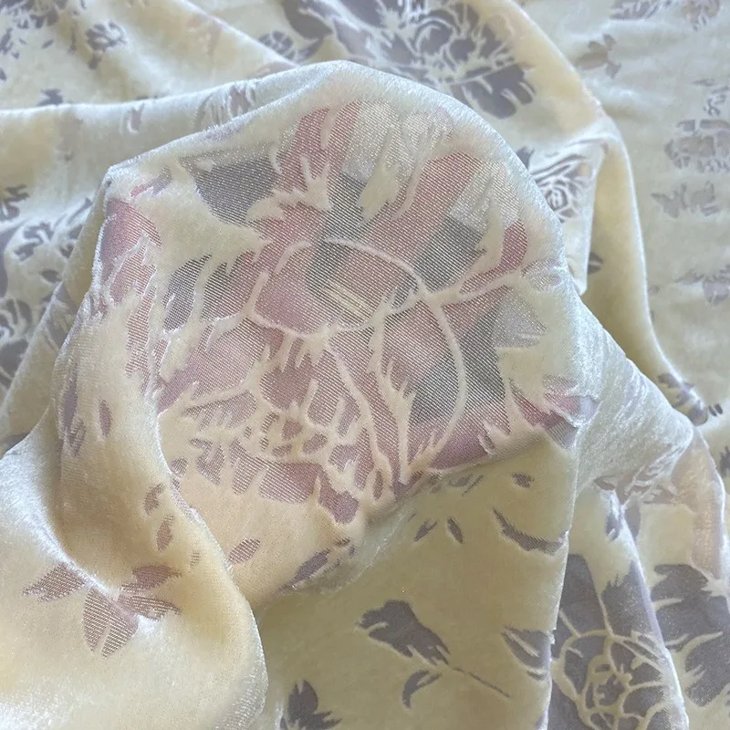 New Chinese-style velvet fabric with a golden base and silk patterns light luxury women's