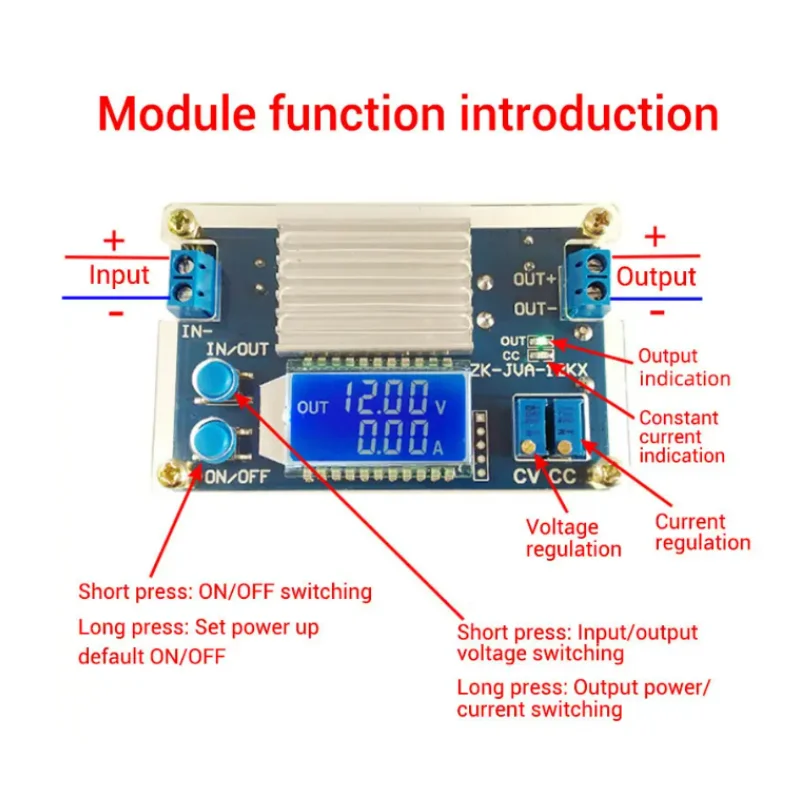 LCD Digital Display Power Module, Constant Voltage, Constant Current, Adjustable, Step-Down, 12A