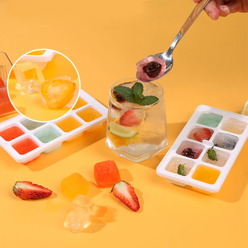 

8 Grid Silicone Ice Cube Tray Mould With Lid Shovel Storage Box Remove With One Click Ice Maker DIY Whiskey Cocktail Tools