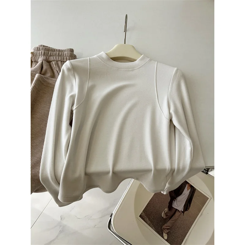 

Women Autumn Winter Velvet Top Double Sided Slim Fit Curved Hem Small Waist Thick Base Shirt Inner Layer Slimming