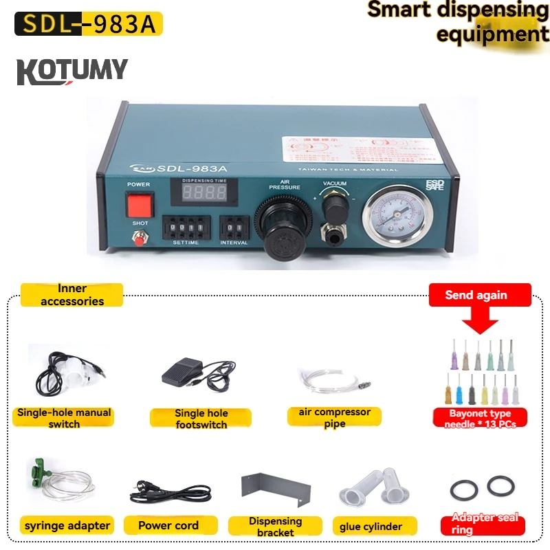 KOTUMY 983A Desktop Glue Dispenser, Automatic Fluid Controller with Vacuum Suction for DIY/Electronics, 220V/110V
