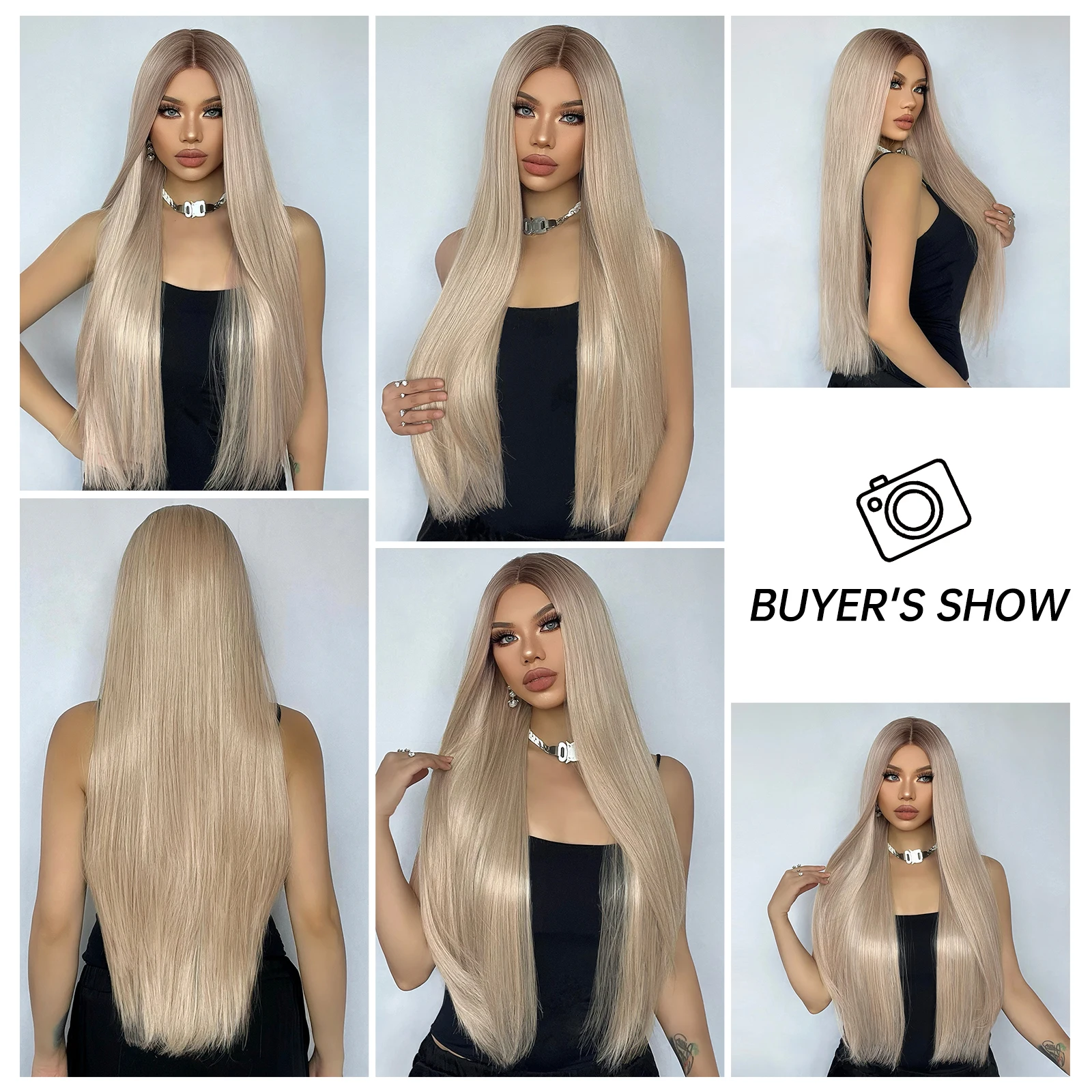 HAIRCUBE 28 Polegadas Lace Front Perucas Sintéticas para Mulheres Negras Long Straight Cabelo Loiro Parte Média Diário Cosplay Alta Temperatura