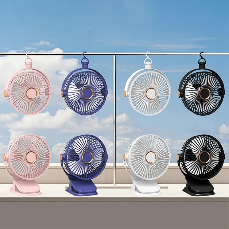 Small Fan 5-Speed Adjustable & 3-Mode Night Light USB Rechargeable Mini Fan for Outdoor 360 Rotatable Clip/Stand/Hang Design