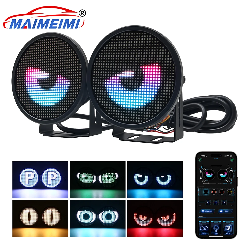 

2 шт., многорежимный мигающий мультимедийный плеер «Демон глаз», динамические фонари для глаз, автомобильные фары, светодиодная лампа DRL, 12 В-24 В