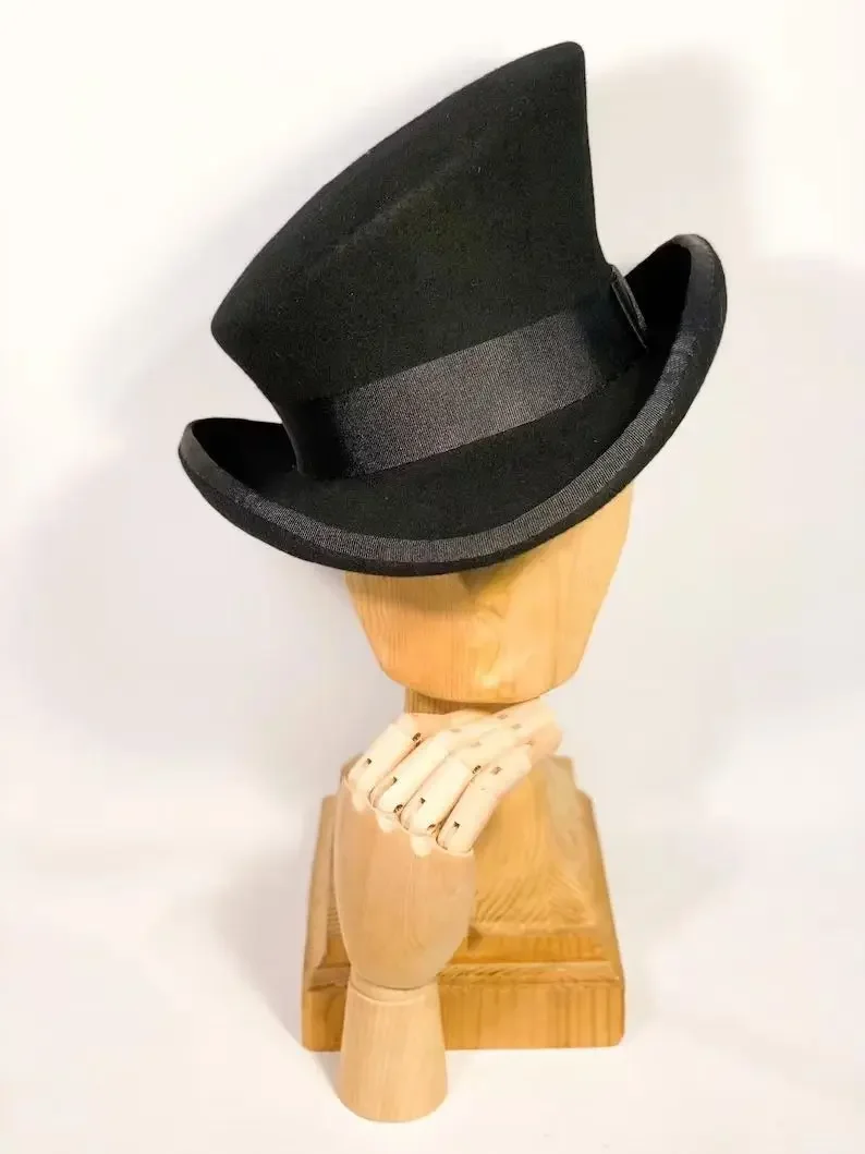 Men's and Women's Fashion Wool Small Top Hat Outdoor Sunblock Shade Jazz Hat Riding Tour Vintage Top Hat Cowboy Wind Caps