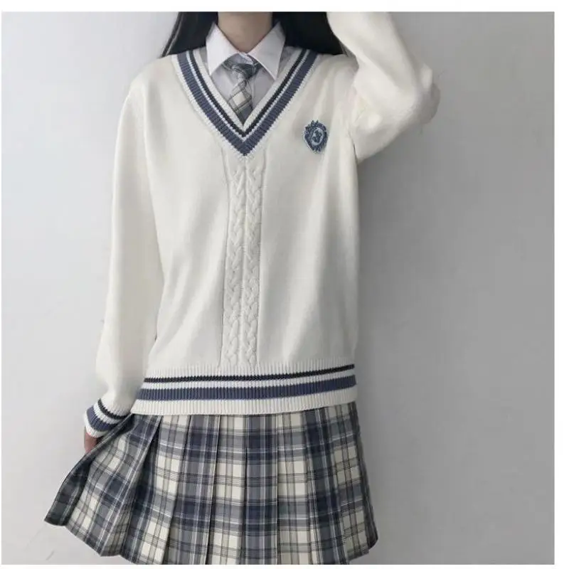 Autunno e inverno stile College con scollo a v maglione lavorato a maglia Unisex studente camicia maglione pantaloni 3 pezzi JK uniforme coppia classe servizio