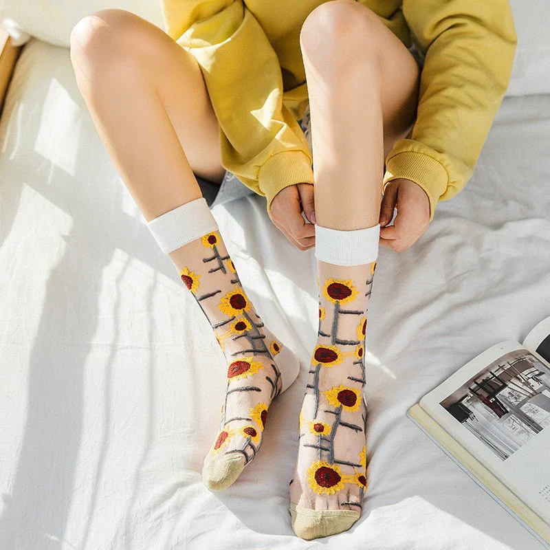 Lolita strawberry socks summer breathable jk cute girls crystal tube sock card stockings woman