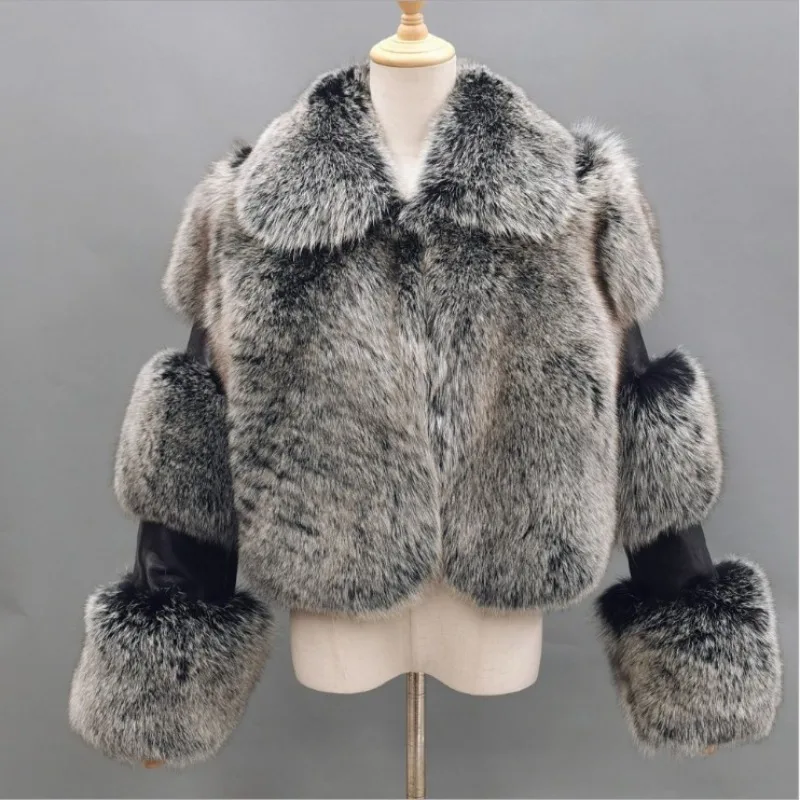 2023 Cross-border European and American fur jacket women's imitation fur women's  lapel artificial spot wholesale new models