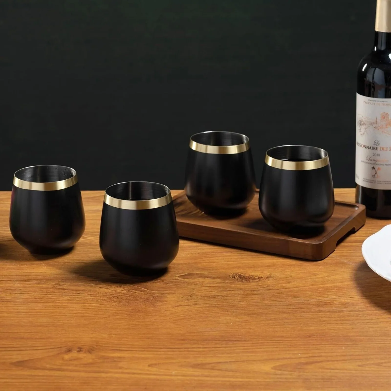 Tabletop Black Stemless Wine Glasses, Stainless Steel Cocktail Cups, Set of 4 United States