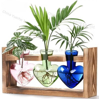 Creative wooden frame hydroponic vase colorful heart-shaped transparent glass vase container home decoration flower arrangement