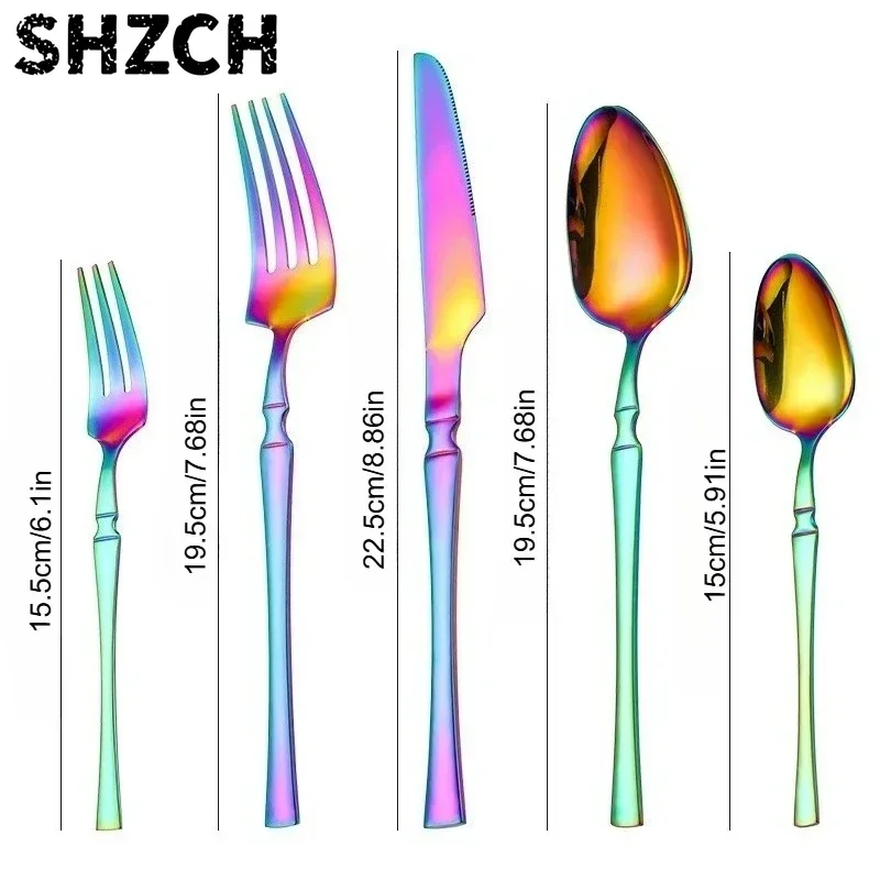 Rainbow 30 piece Stainless Steel Colorful Cutlery With Titanium Plated, Tableware Kitchen Eating Utensil Set , Dishwasher Safe