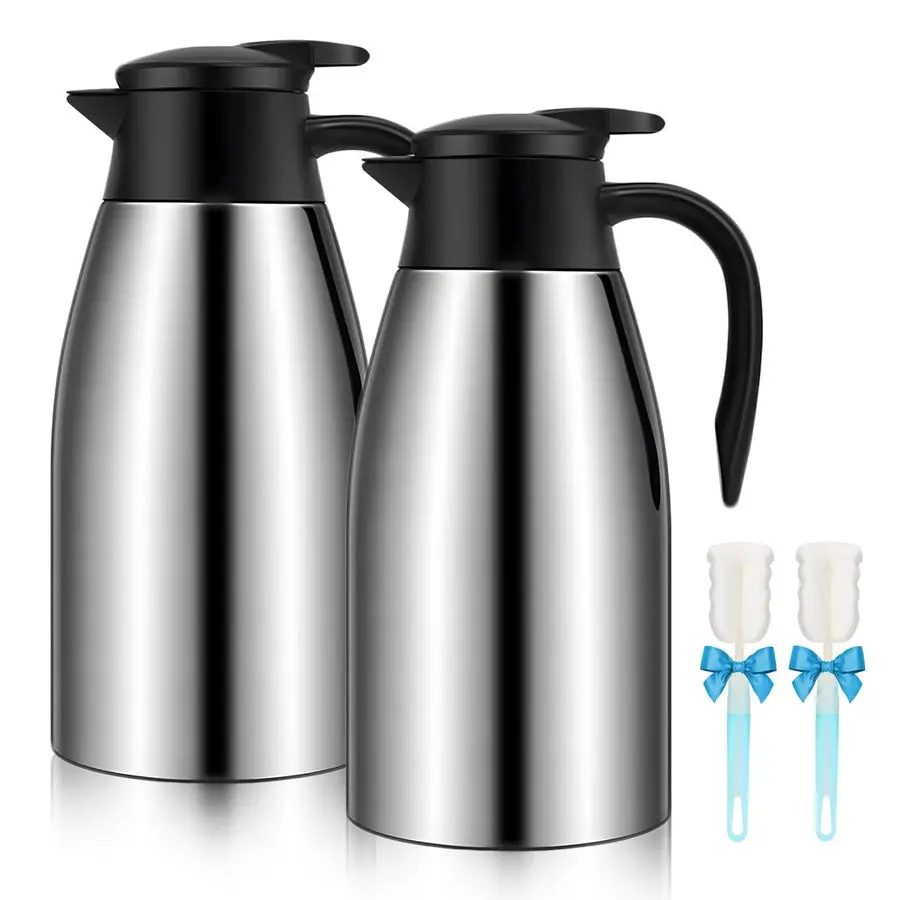 

Thermal Coffee Carafe, 2 Pack Airpot Insulated Coffee Urns Stainless Steel Vacuum Thermal Pot Dispenser for Coffee, Hot Water, T