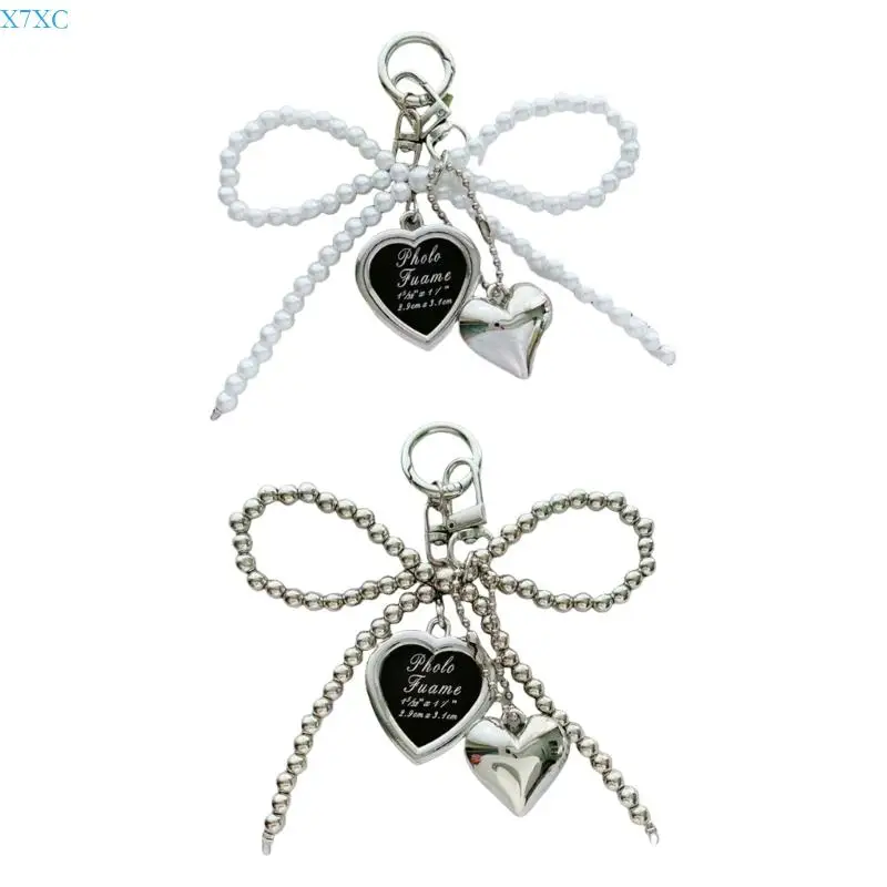 

X7XC Bows Keyring Heart Keychain Pendant Lovely Heart Chain Bag Charm Ornaments