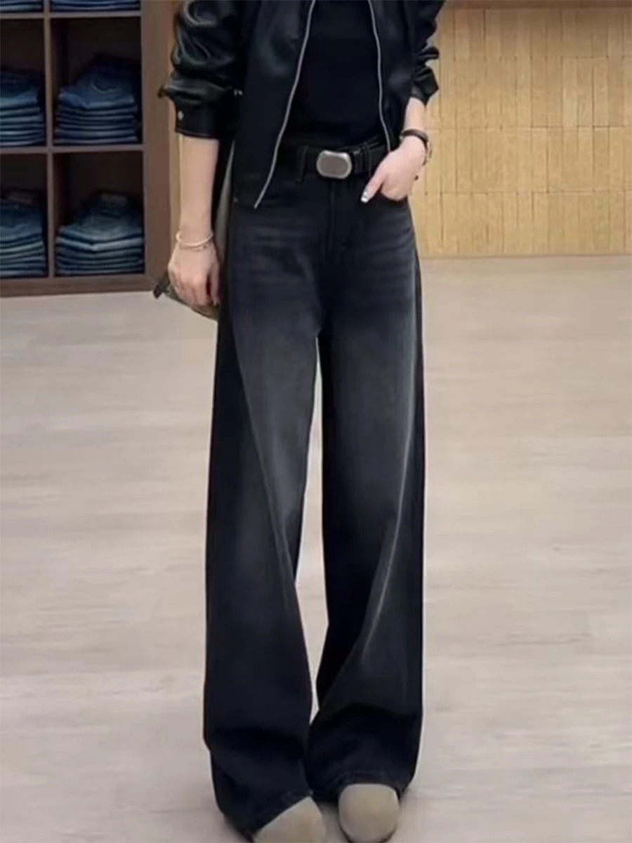 

plus Size High Waist Straight Leg Retro Denim Jeans for Women Pear ape Body Loose Wide Leg Pants Casual Bla Jeans