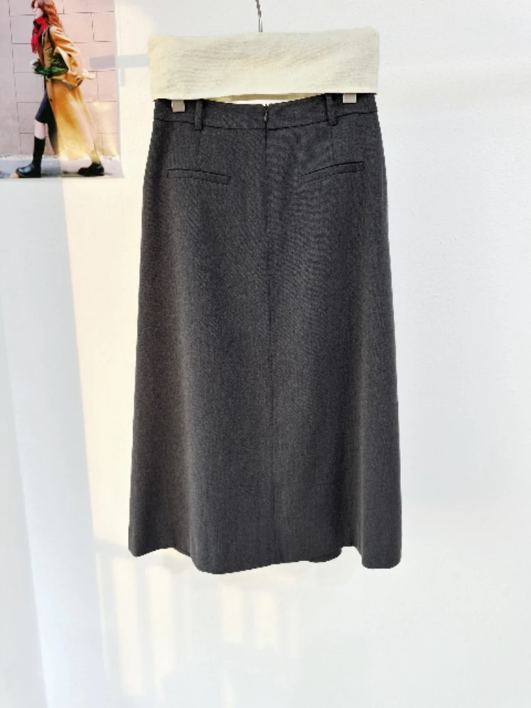 Casual High Waist Pleated Skirt Faionable Artistic Sle Slimming Versatile Korean Design Ci Commute Cotton f-length S...