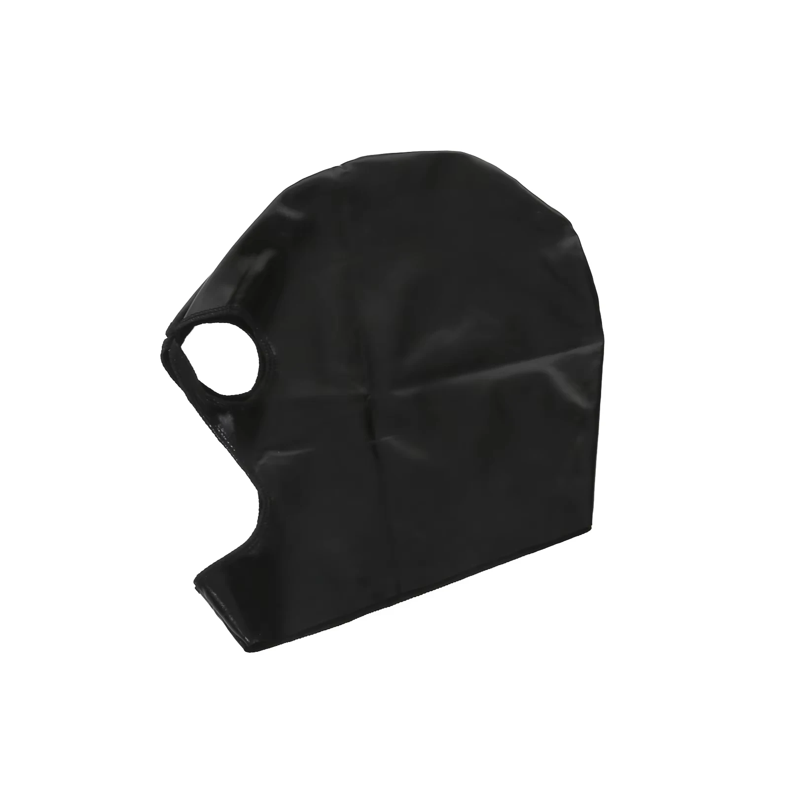 Men Women Black PU Leather Full Head Hood Mask Open Eyes Mouth Design Gothic Costume Accessory Themed Party Halloween Cosplay image 6