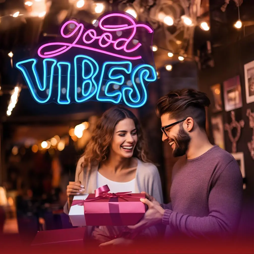 Good Vibes Neon Signs for Wall Decor,Bedroom,Happy Birthday with Led Up Birthday Party Decoration