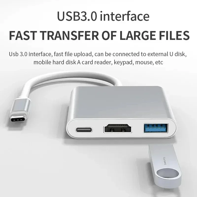3 In 1 Usb C Hub With 100 Watt Power Delivery Usb  4K Hdmi Compatible For Macbook Surface Chrome Steam Deck Stable Smart Adapter
