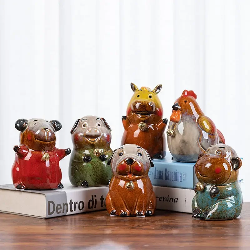1pc Creative Ceramic Animal Shaped Cartoon Savings Can Cute Children's Home Desktop Living Room TV Cabinet Decoration Piggy Bank