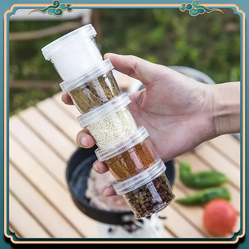 Latest Outdoor Portable Camping Spice Kit Spice Container Bag With 5 Clear Seasoning Bottles Travel Condiment Container Set