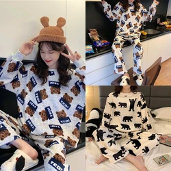 Women Fall and Winter Thickened Warm Long-Sleeved Coral Fleece Pajamas Set Padded Young Girl Plus Size Homewear Soft Loungewear