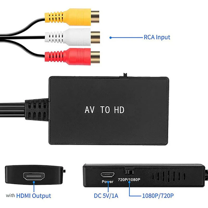 RCA to HDMI-compatible Converter Extend Cable Splitter DVD Game Player to 1080P HDTV Projector Monitor Wire Adapter PALNTSCSECAM