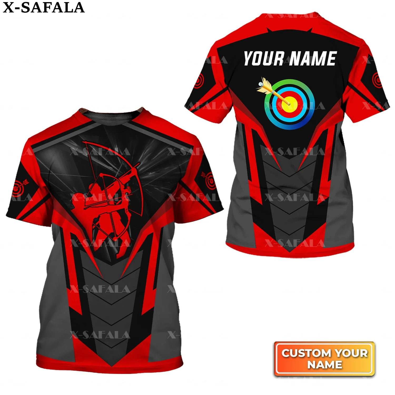 Mens Short Sleeved Breathable T-Shirt, Round Neck, Archery Team Player, Customized 3D Printing