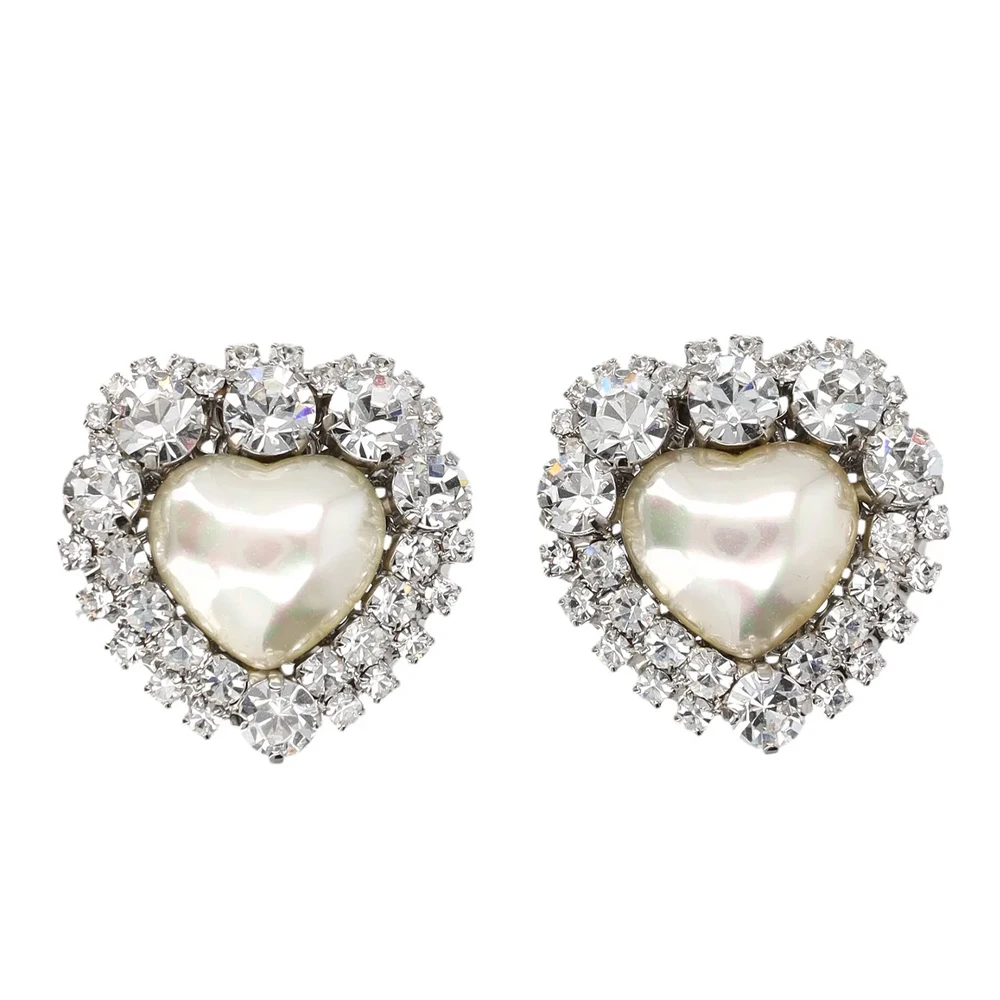 Stonefans Simple Heart Clip Earrings Imitation Pearl No Piercing Jewelry Fashion Women Rhinestone Clip Earrings Christmas Gift