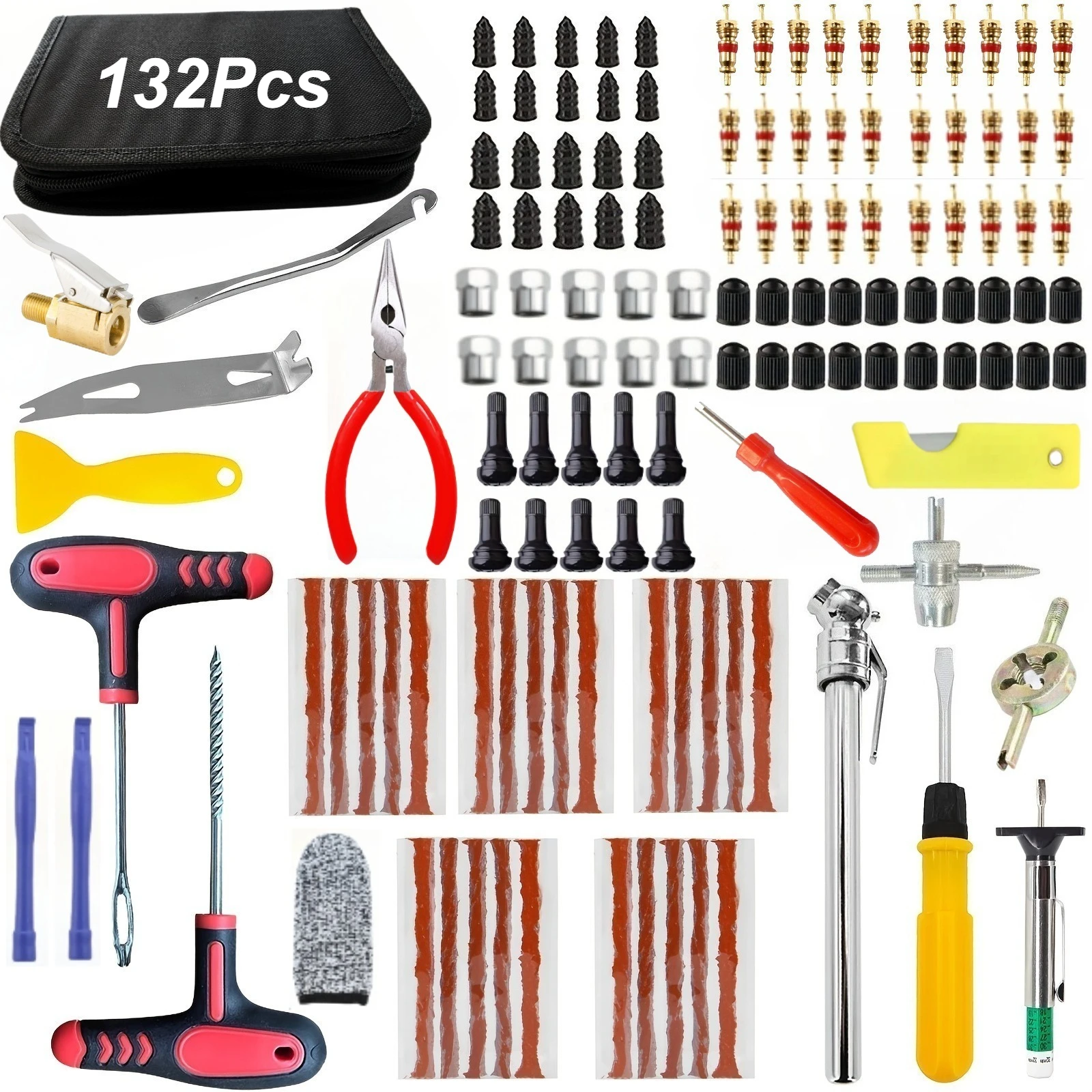 

Набор для ремонта шин автомобиля и мотоцикла, 132 предмета: инструменты для устранения проколов, заплатки для шин, клей для ремонта, аварийный комплект