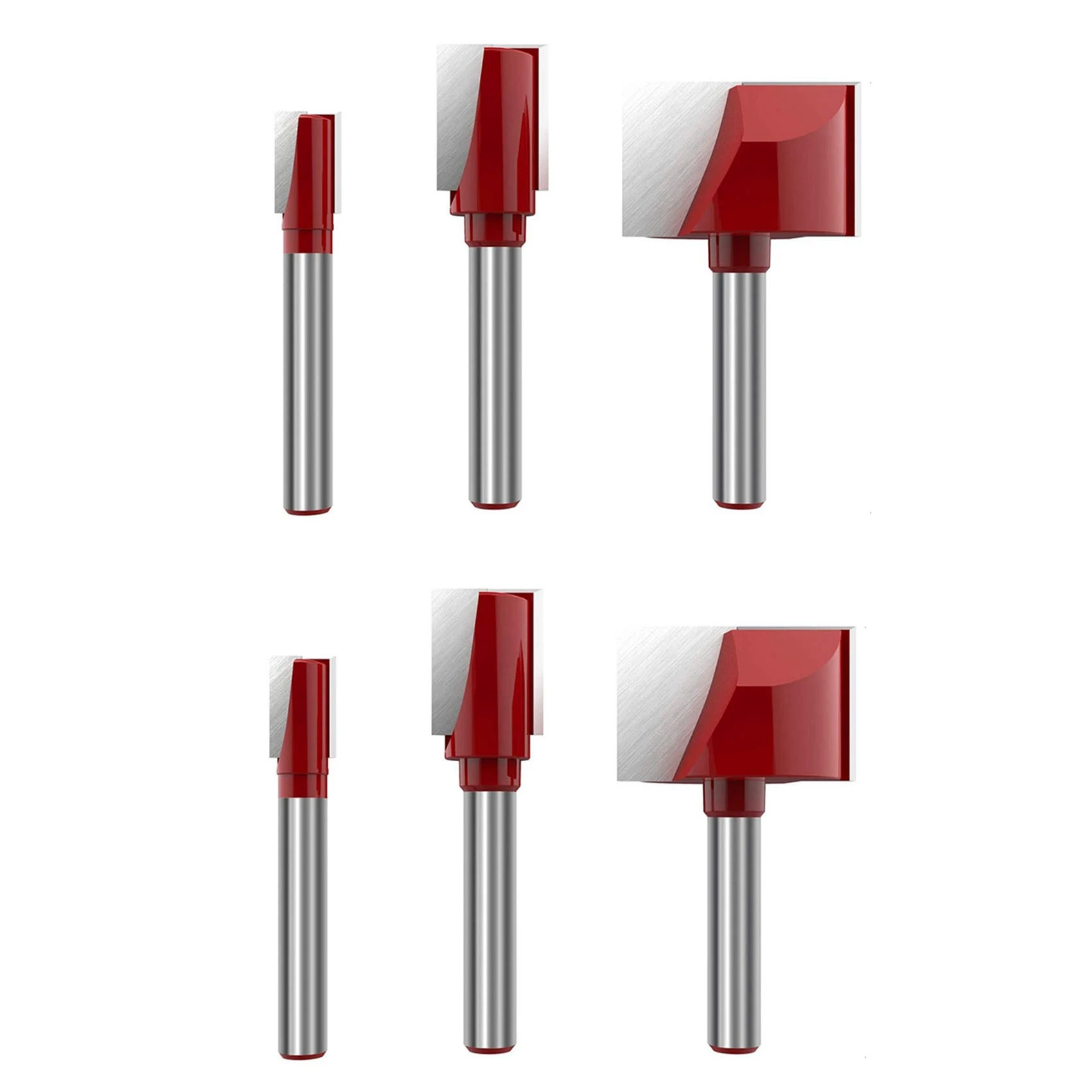6Pcs Cleaning Bottom Router Bit Set 6Mm Shank Double Flute Carbide Cutter Flat Spoilboard Surfacing Planing Tool