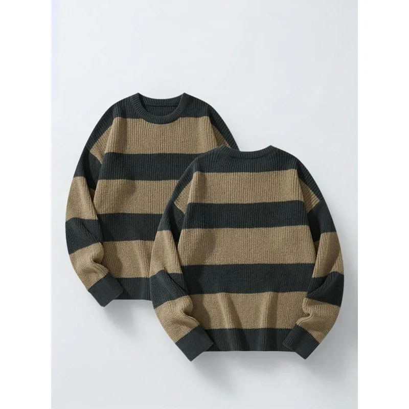 

Men's Striped Print Round Ne Sweater, Fall Outfits 2024, Regular Fit Streetwear Long Sleeve Jumper for Fall & Winter, Fall Cloth