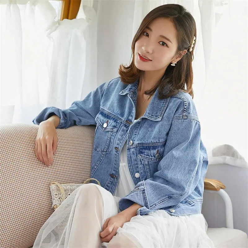 2023 Spring Autumn Short Denim Jackets Women Casual Tops Loose Outerwear Schoolgirl Coat Letter Embroidery Jeancoat Lady Jackets