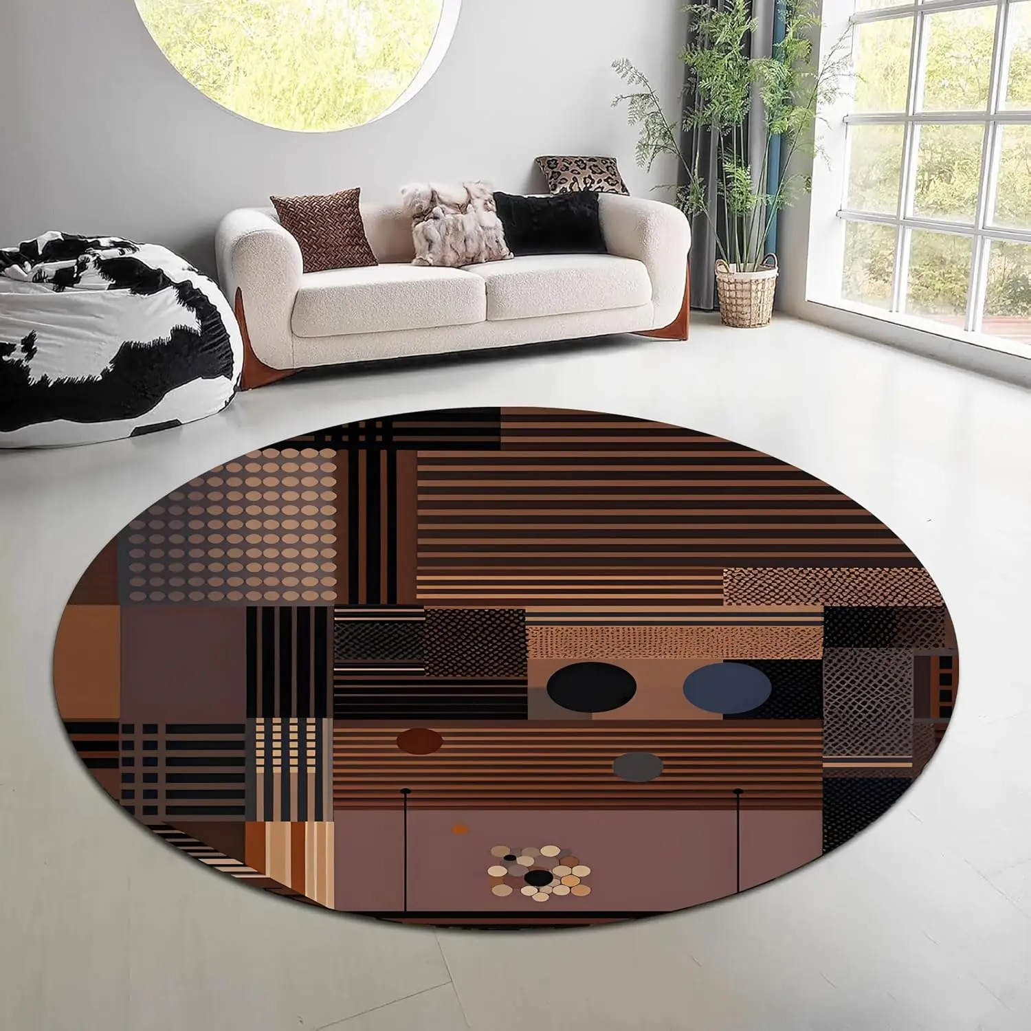 3D Optical Illusion Round Mat Black White Grey Area Carpet Fluid Abstract Wavy Swirl Living Room Armchair Floor Rug