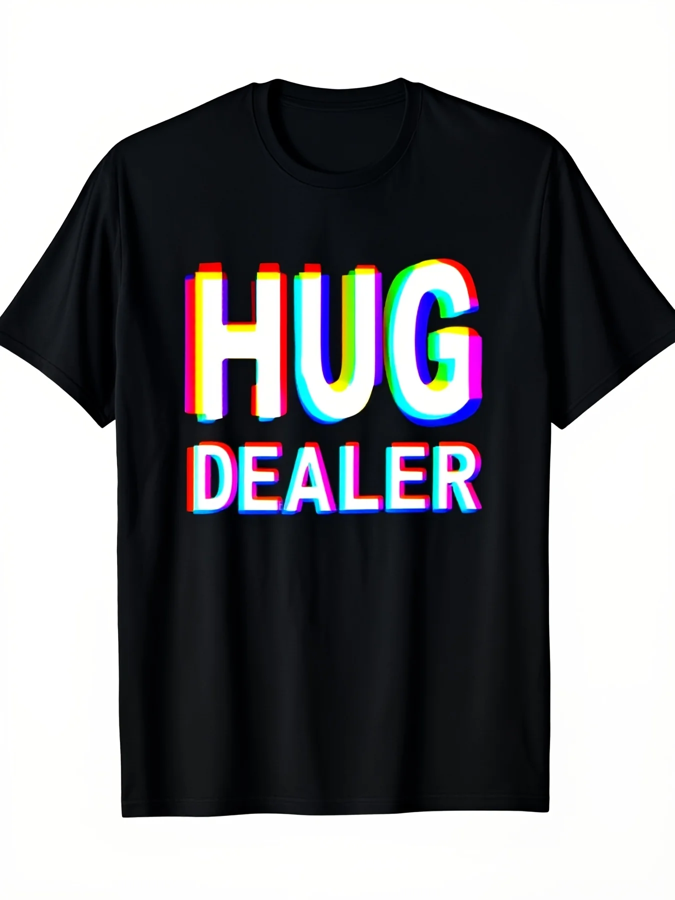 Mens Hug Dealer Trippy Vaporwave Techno for rave EDM Music Party Tshirt Neon Glowinthedark Graphic Tee with HUG DEALER Print Short Sleeve Round Neck Casual Shirt for Rave EDM Events Allsearetro Casual Short-Sleeved T-Shirt with a Round Neck And Prin