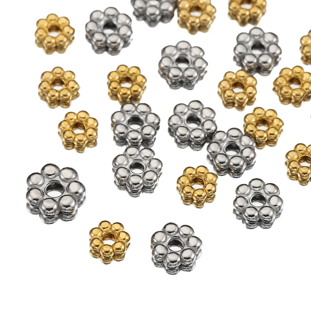 50pcs Stainless Steel Gold Color Daisy Spacer Beads for Jewelry Making DIY