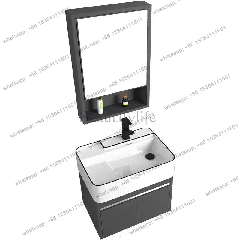 

White small apartment stainless steel bathroom cabinet combination with side cabinet balcony ceramic