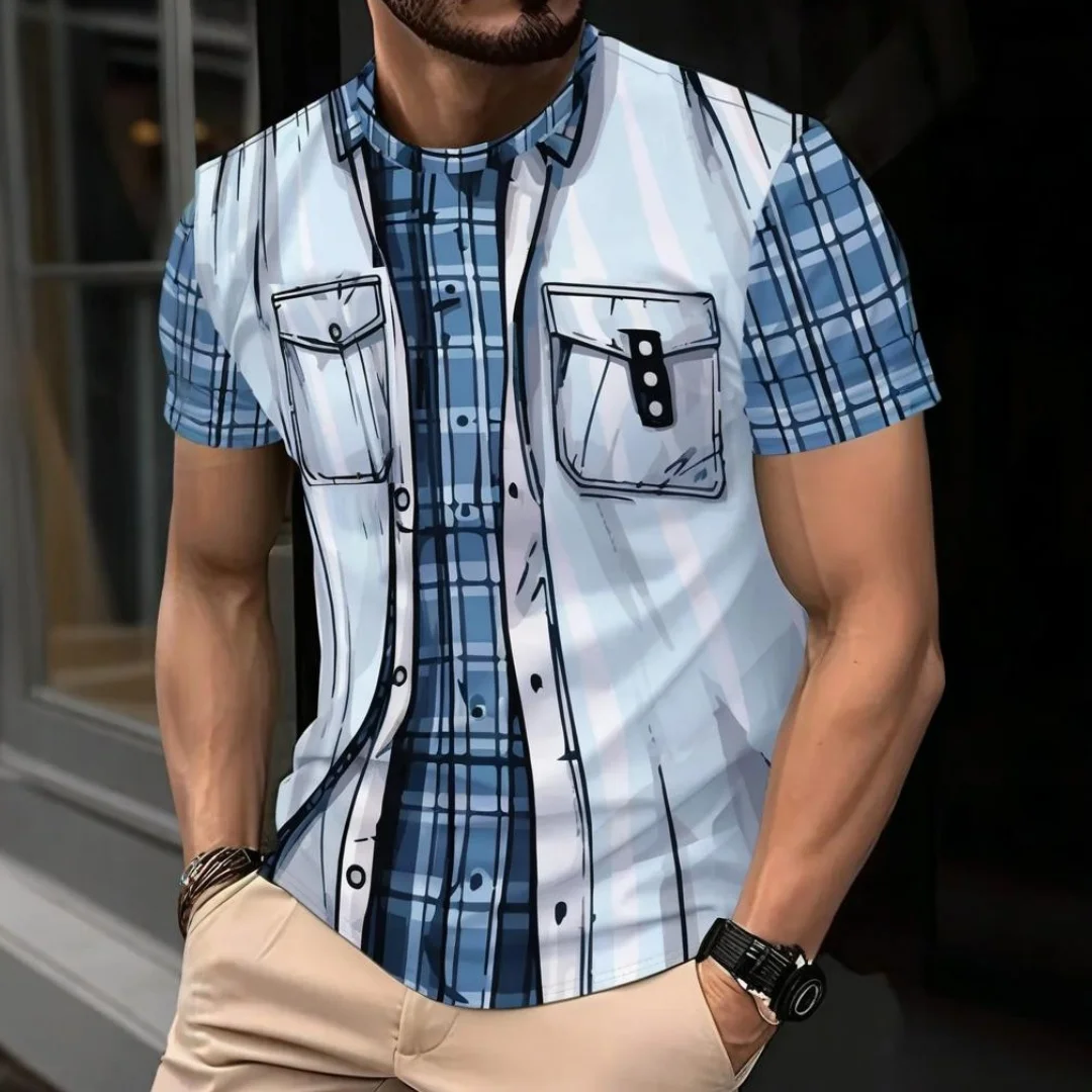 

Летняя мужская модная футболка с 3D принтом и галстуком, костюм с коротким рукавом, повседневная мужская одежда большого размера, уличная футболка