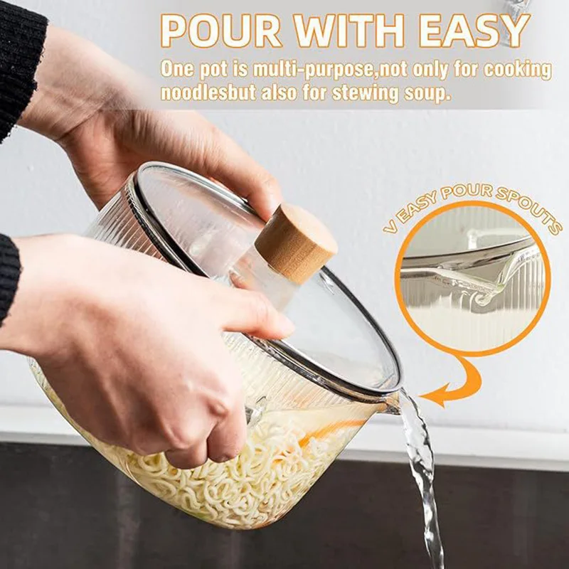 Striped glass pot soup  thickened binaural transparent glass milk  instant noodle bowl high value hot pot non-stick