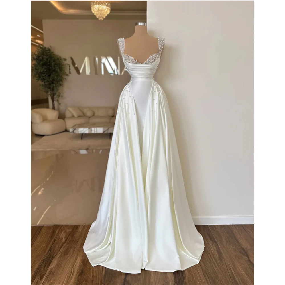 Exquisite Wedding Dress Luxury Gown Sleeveless Pearls Floor Length Spaghetti Strapless Pleat Formal Occasion Elegant Women 2024