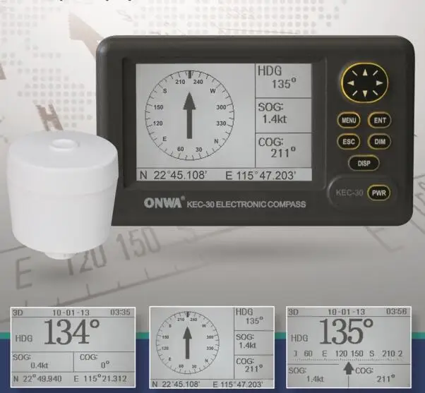 Bússola eletrônica Fluxgate KEC-30G MK2 ONWA com GPS