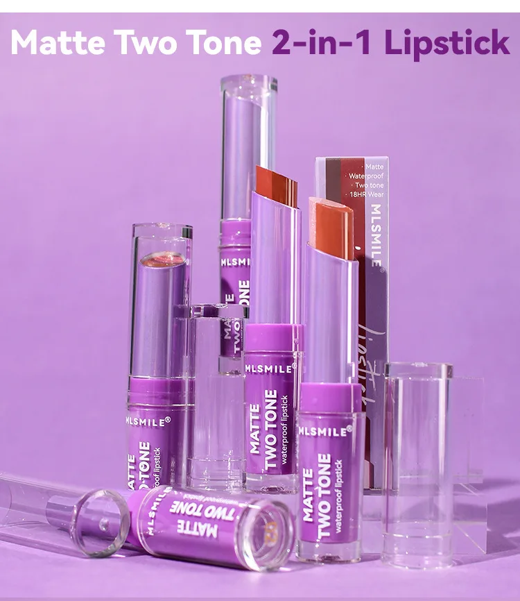 Tweekleurige lippenstift Parelmoer Lipliner Natuurlijke matte lipbijtende make-up Blijvende hydraterende matte make-up Lipgloss make-up