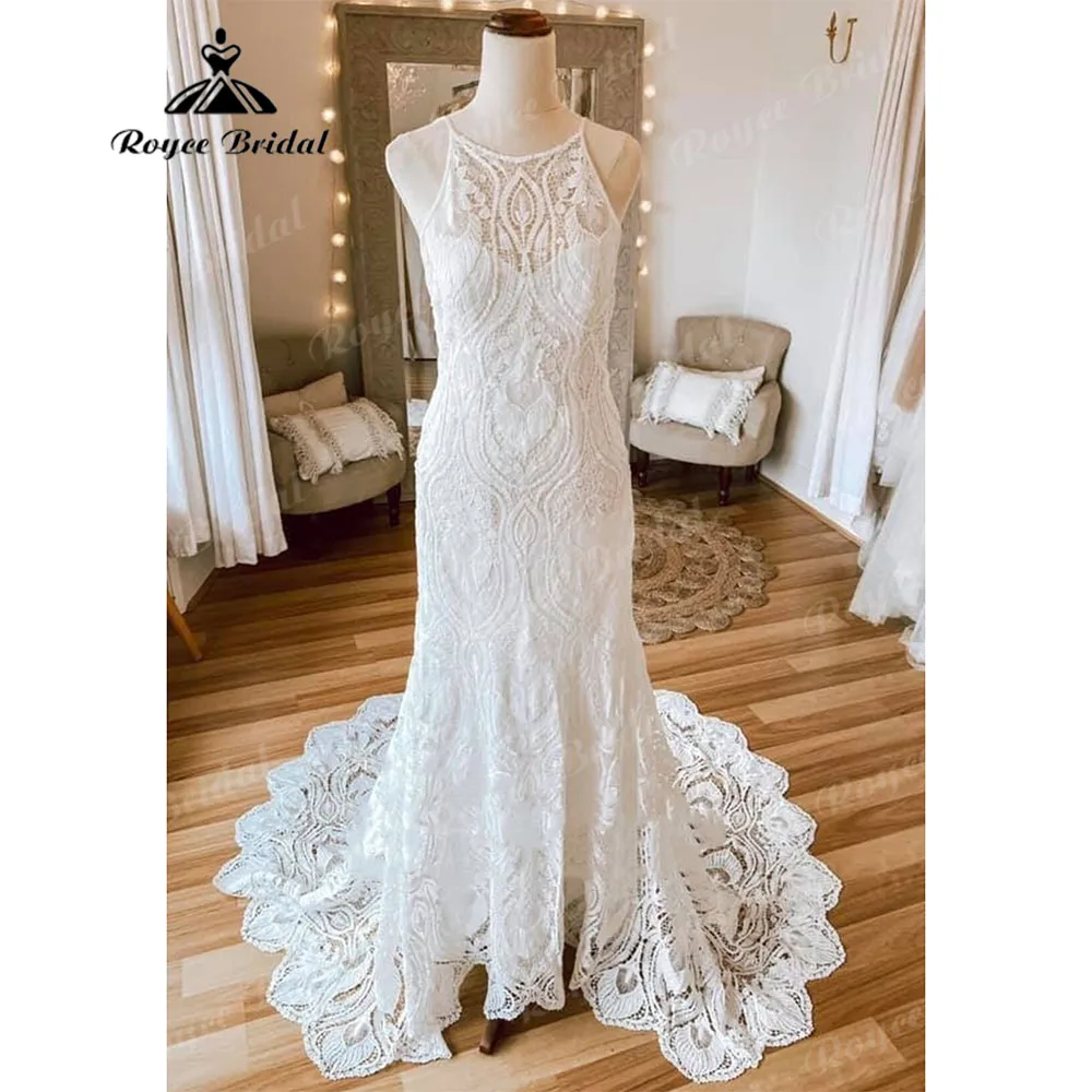 Ren Boho Đi Biển Nàng Tiên Cá Váy Cưới Nữ Không Tay 2023 Sang Trọng Áo Dây Áo Cưới Cho Cô Dâu Vestidos De Novias