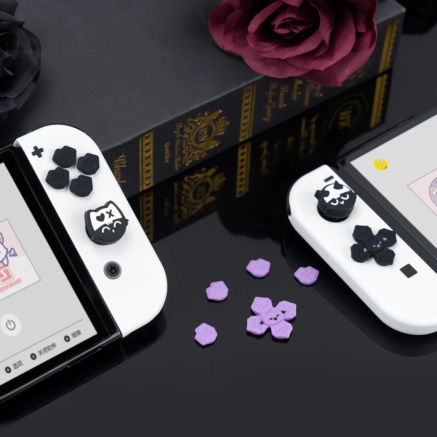 GeekShare-Juego de tapas de botón de silicona Con forma de gato escalofriante, pegatina de botones ABXY para Nintendo Switch/OLED Joy-Con