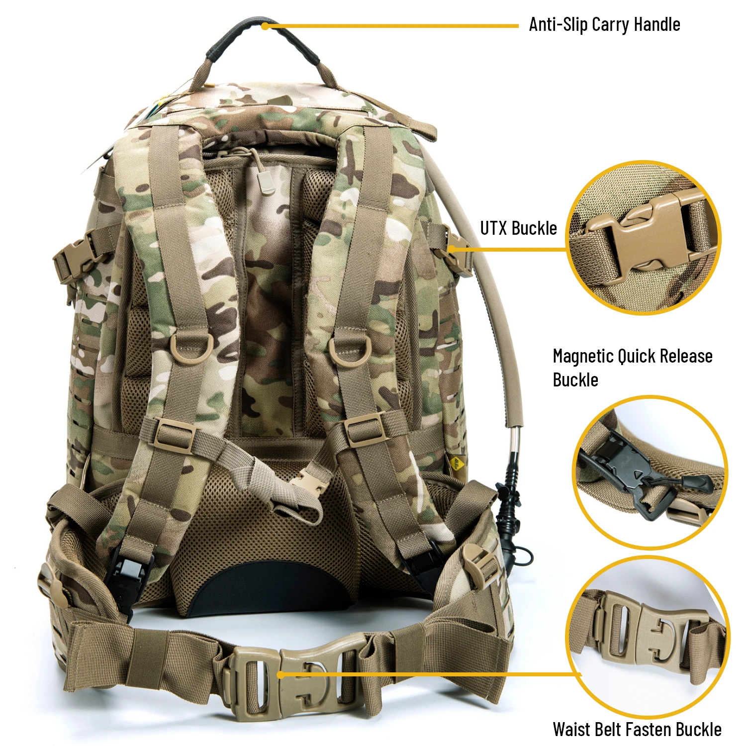 AKmax Adventure 48H Military Tactical Rucksack – MOLLE Army Assault Pack with 3L Hydration Bladder for Combat & Hiking