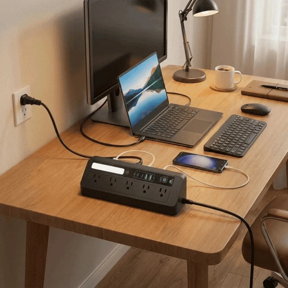 

Touch Activated Desktop Charging Strip 3 Color 2AC 2USB USB Charging Station Lightweight Flame-Retardant Shell